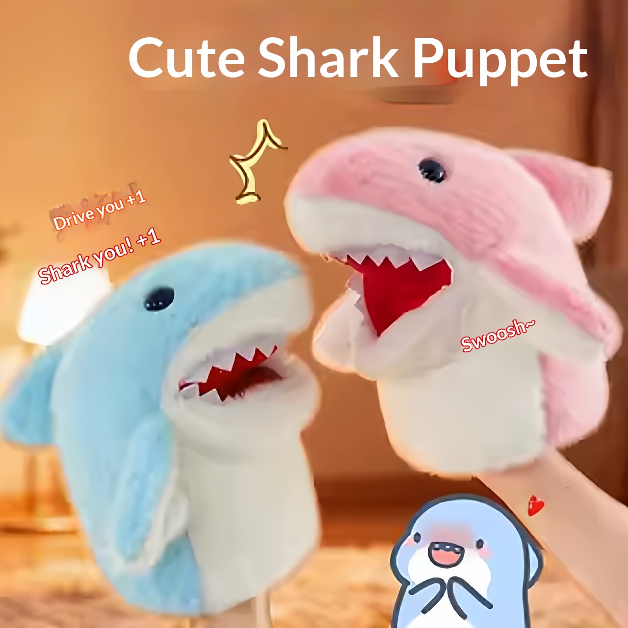 Kids Toys Young - Marionnette de main requin en peluche,
